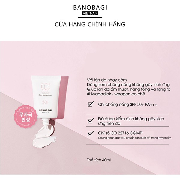 Kem Chống Nắng Make-Up Banobagi ( Calming Care Tone Up Sunscreen ) 40m | BigBuy360 - bigbuy360.vn