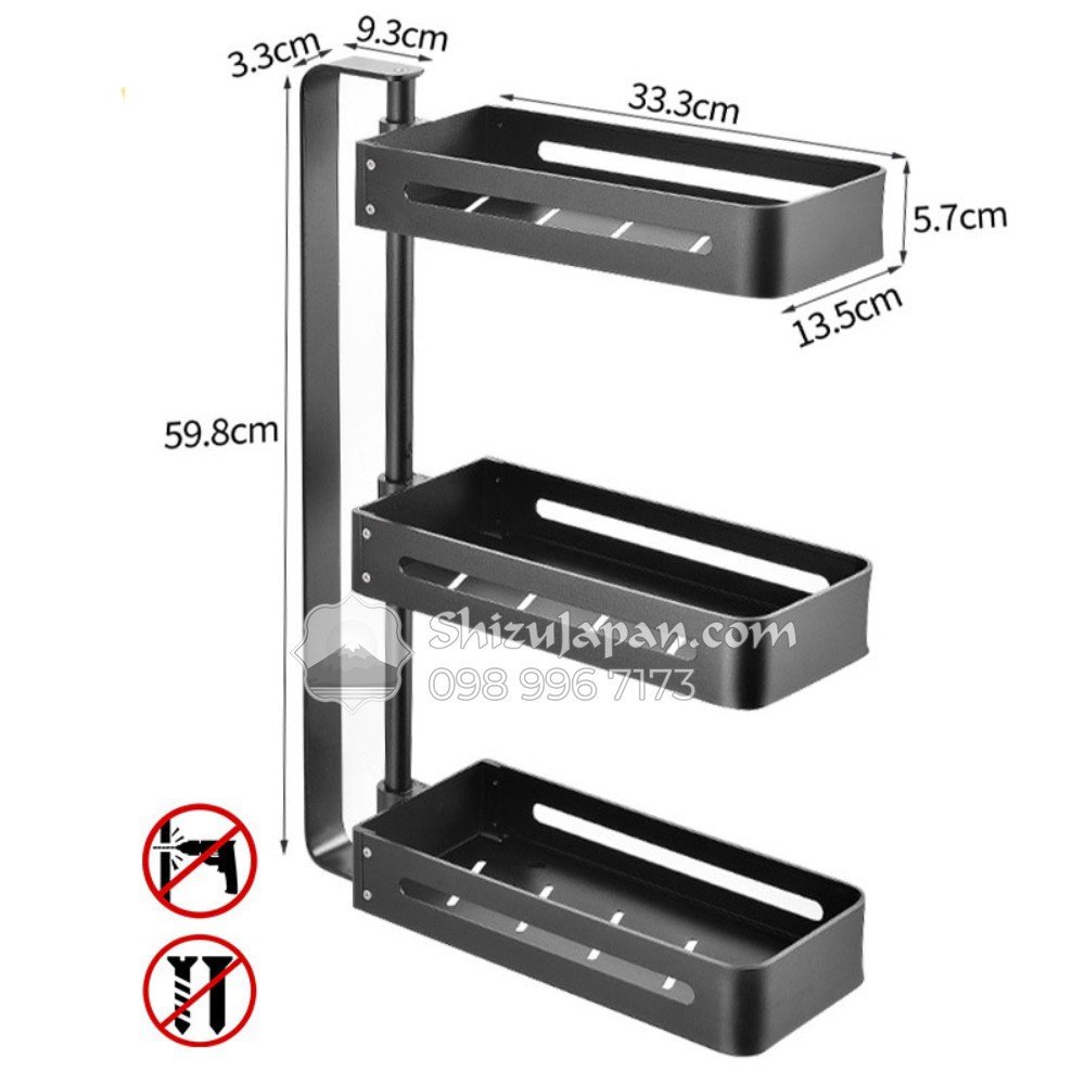 [CHỈ BÁN LOẠI CAO CẤP] Kệ Góc Để Gia Vị &amp; Đồ Dùng Nhà Bếp Hợp Kim Nhôm Sơn Tĩnh Điện NAVIVU