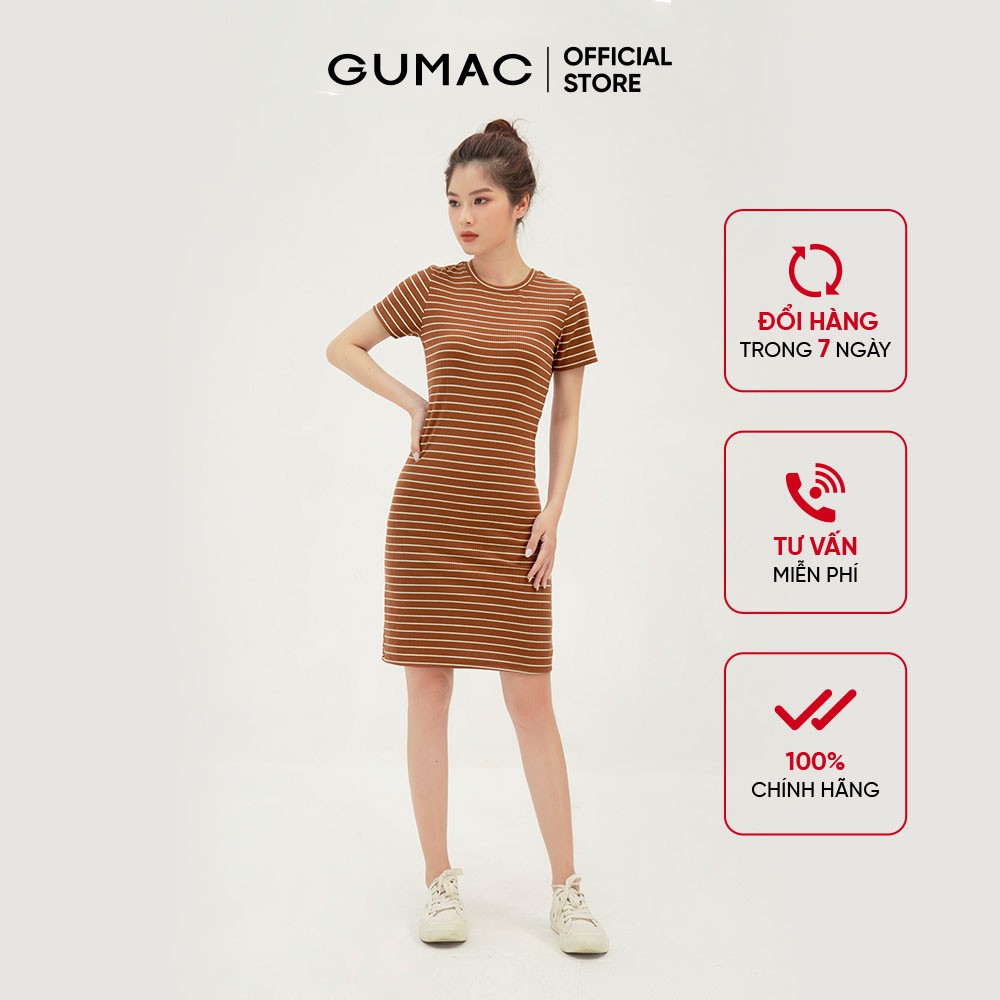 Đầm thun nữ ôm body GUMAC chất liệu sọc ngang, tay ngắn sexy DB303 | BigBuy360 - bigbuy360.vn