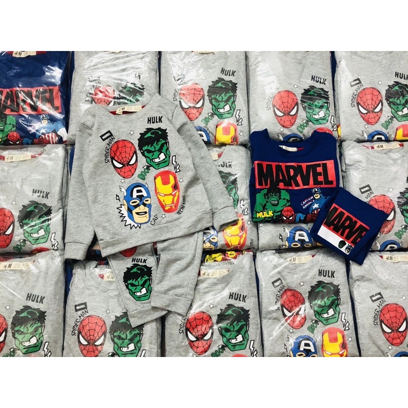 Set 2 bộ nỉ da cá hm in hình marvel siêu nhân cho bé trai size 12-30 cân