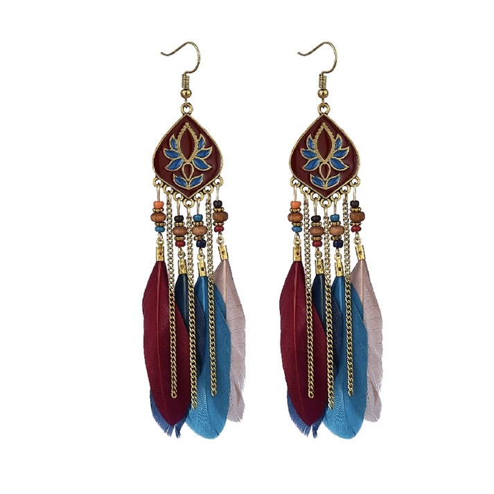 Hoa tai lông vũ tua rua dáng dài phong cách boho mới lạ