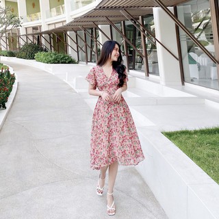 ĐẦM HOA FORM DÀI TAY CÁNH TIÊN ZAREEN DAX32 HOA HỒNG