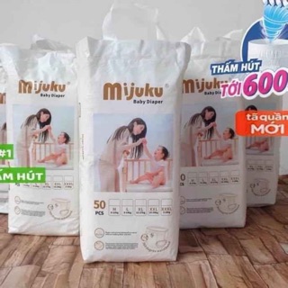 Bịch 50 miếng bỉm/tã quần cao cấp Mijuku đủ size M, L, XL, XXL, xxxl. Mua 3b tặng dd sát khuẩn tay cho bé