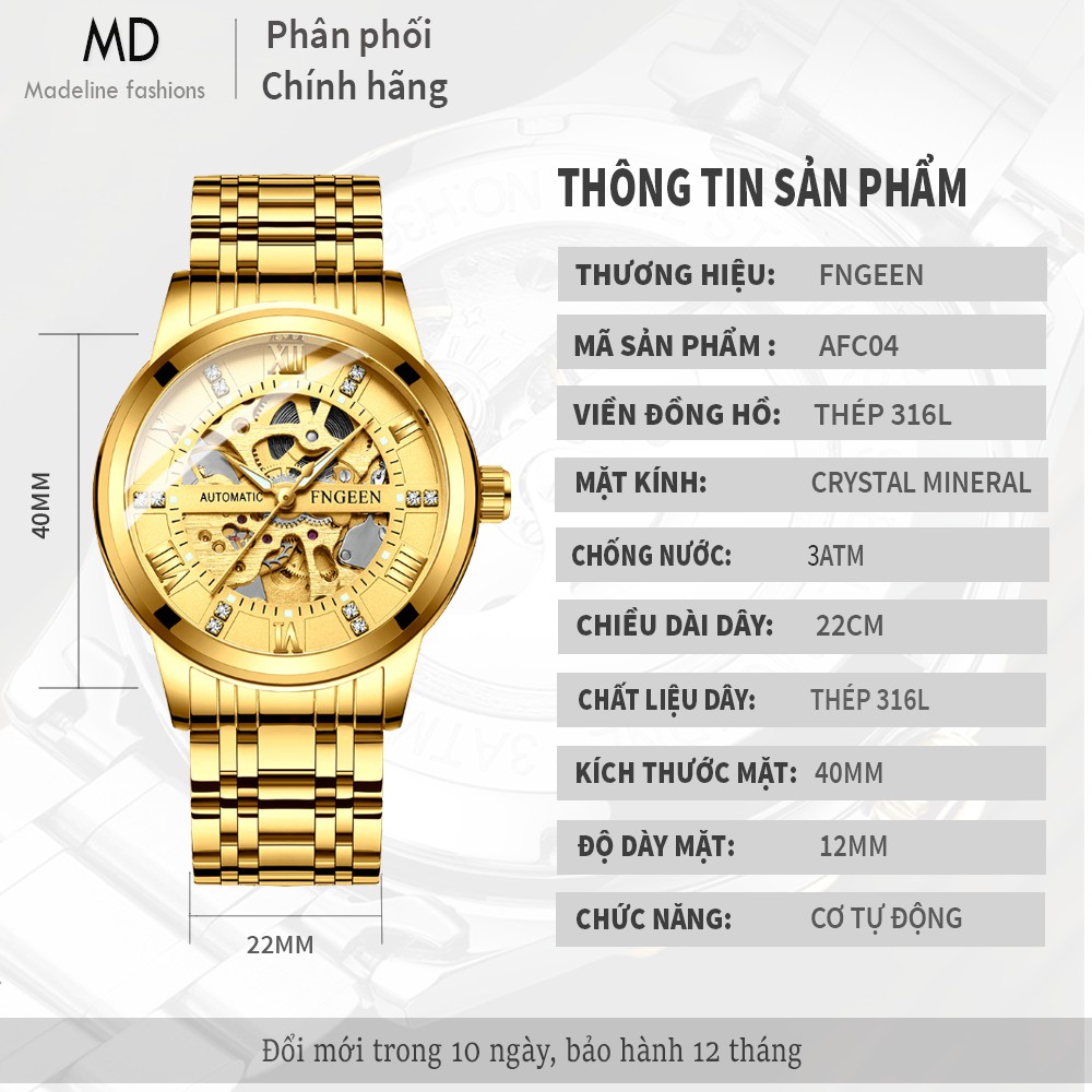 Đồng hồ cơ nam chính hãng FNGEEN lộ máy tuyệt đẹp, kiểu dáng lịch lãm, dây thép không rỉ ( Mã: AFC04 ) | BigBuy360 - bigbuy360.vn