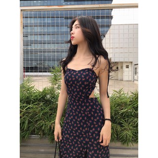 Đầm khoét eo nhún lưng - hoa
