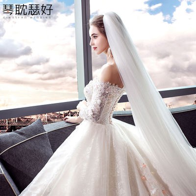 Phụ kiện kết hôn kiểu Hàn Quốc mẫu mới 2020 của cô dâu ren Phụ Kiện cưới dài 3 mét