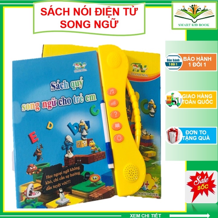 [PHIÊN BẢN PRO- NÚT TÍNH NĂNG NỔI NGOÀI] Sách Nói Điện Tử Song Ngữ Anh- Việt Giúp Trẻ Học Tốt Tiếng Anh cho bé 1-7 tuổi