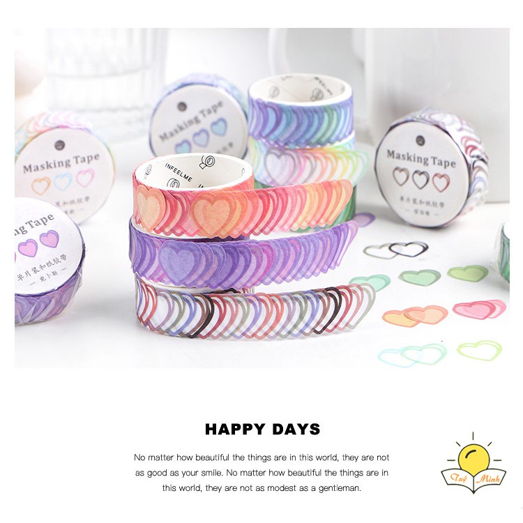 Cuộn 100 sticker trái tim dán trang trí thủ công, bullet journal, planner STI34