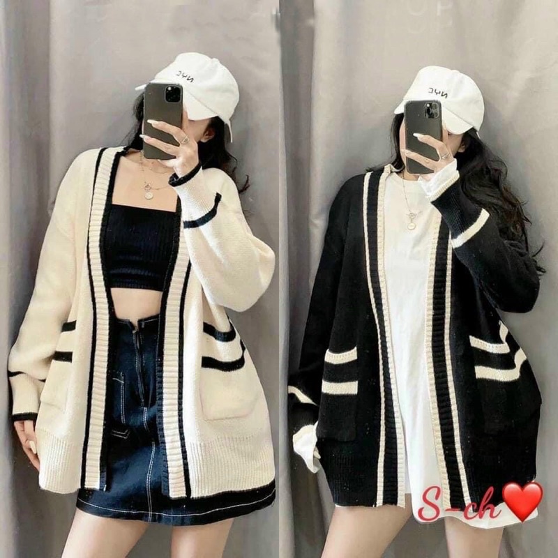 Áo cadigan len hoạ tiết, cardigan kiểu dáng rộng oversize hoạ tiết caro kim cương nhiều mẫu lựa chọn - shopbelinh