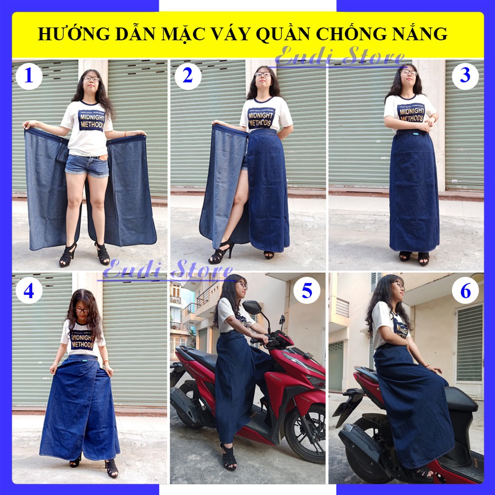 Váy Chống Nắng Dạng Quần Chất Liệu Jean Mềm Cao Cấp Thêu Họa Tiết Bông Lúa Gài Nút Ngang Hông