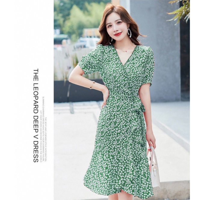 Đầm Đuôi Cá Cổ Chữ V In Hoa Thời Trang Mùa Hè Dành Cho Nữ