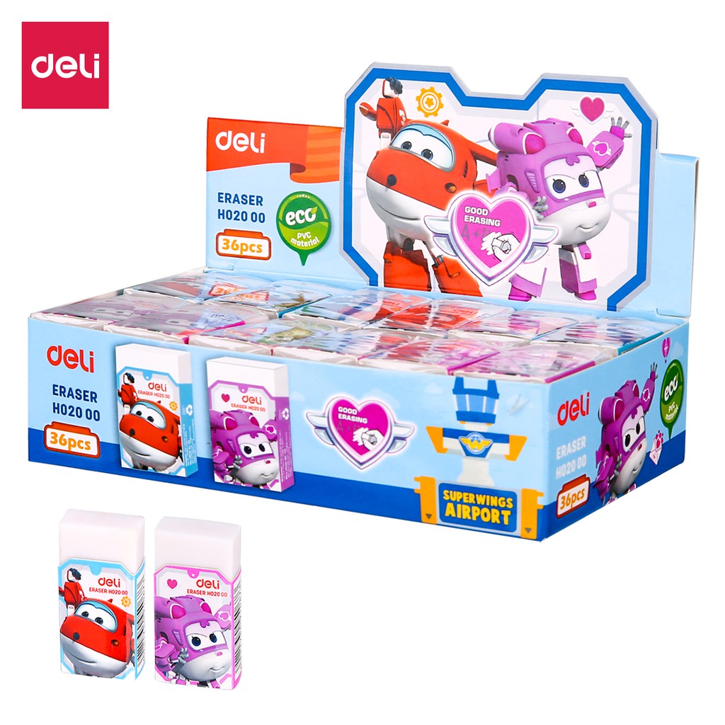 Gôm Tẩy Deli - Super Wings - Đỏ/Hồng - Combo 3 chiếc màu ngẫu nhiên - EH02000