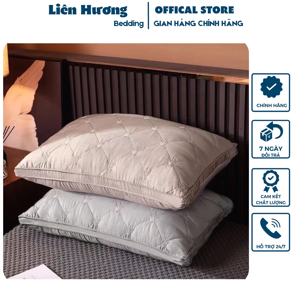 Ruột gối đầu chất liệu lụa mềm mại thêu hình vương niệm sang trọng, chất liệu bông không xẹp, kích thước 50x70cm