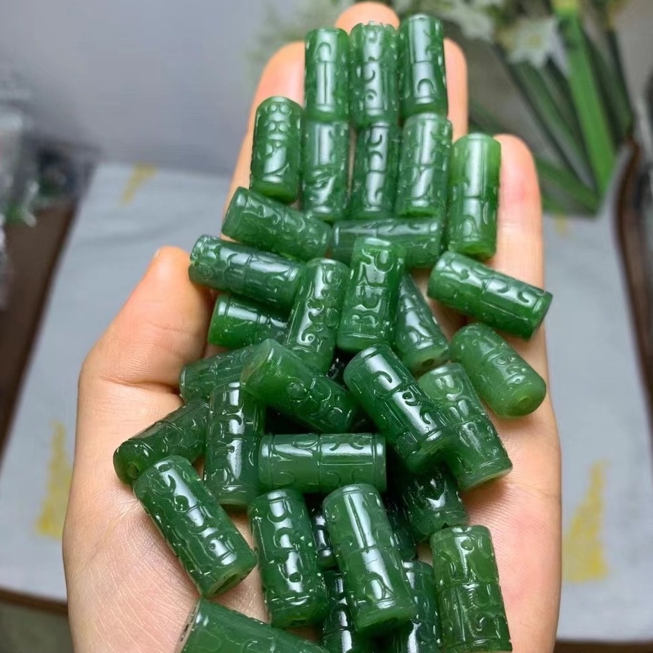 Bingyingge Hetian Azurite Hạt Giấy Cỡ Lớn Màu Xanh Lá Cây Ấm Áp Làm Mặt Dây Chuyền DIY