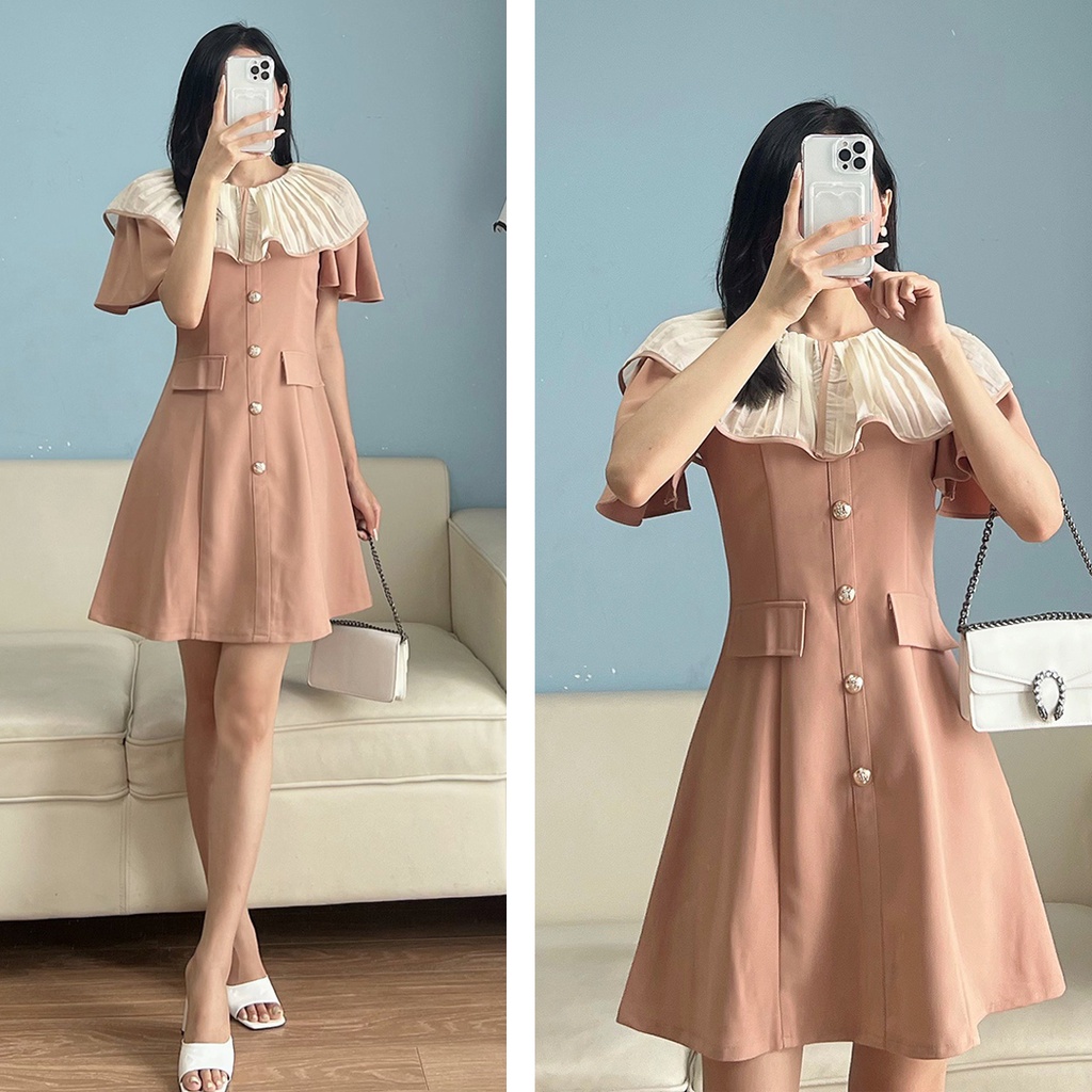 Đầm thiết kế cổ dập ly
