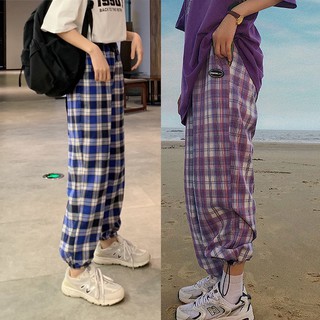 Quần kẻ caro bo gấu rút dây kiểu dáng thể thao - VIET_STAR