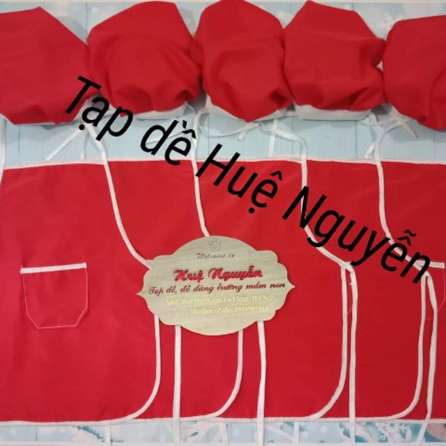 Combo tạp dề size tiểu học và bộ người lớn.