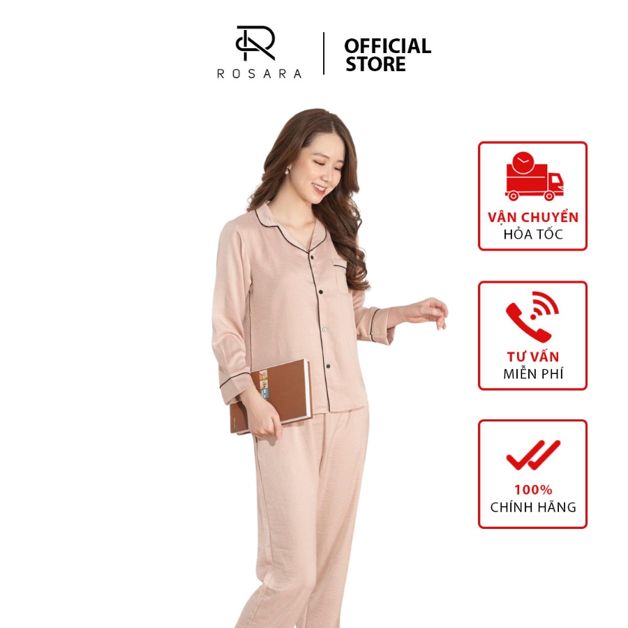 Bộ ngủ pyjama thời trang nữ lụa mịn viền đen Rosara B35 | BigBuy360 - bigbuy360.vn