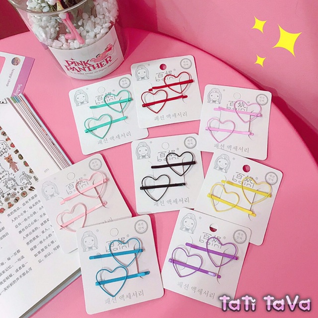 Set 2 Kẹp tóc trái tim- ngôi sao dễ thương Hàn Quốc Tatitava