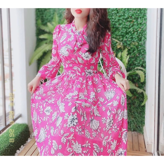 Sale đầm cổ nơ tiểu thư tùng xoè hàng thiết kế chuẩn shop nặng tay