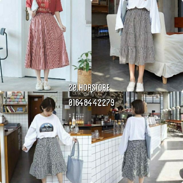 Chân váy midi caro phối đồ cực xinh | BigBuy360 - bigbuy360.vn