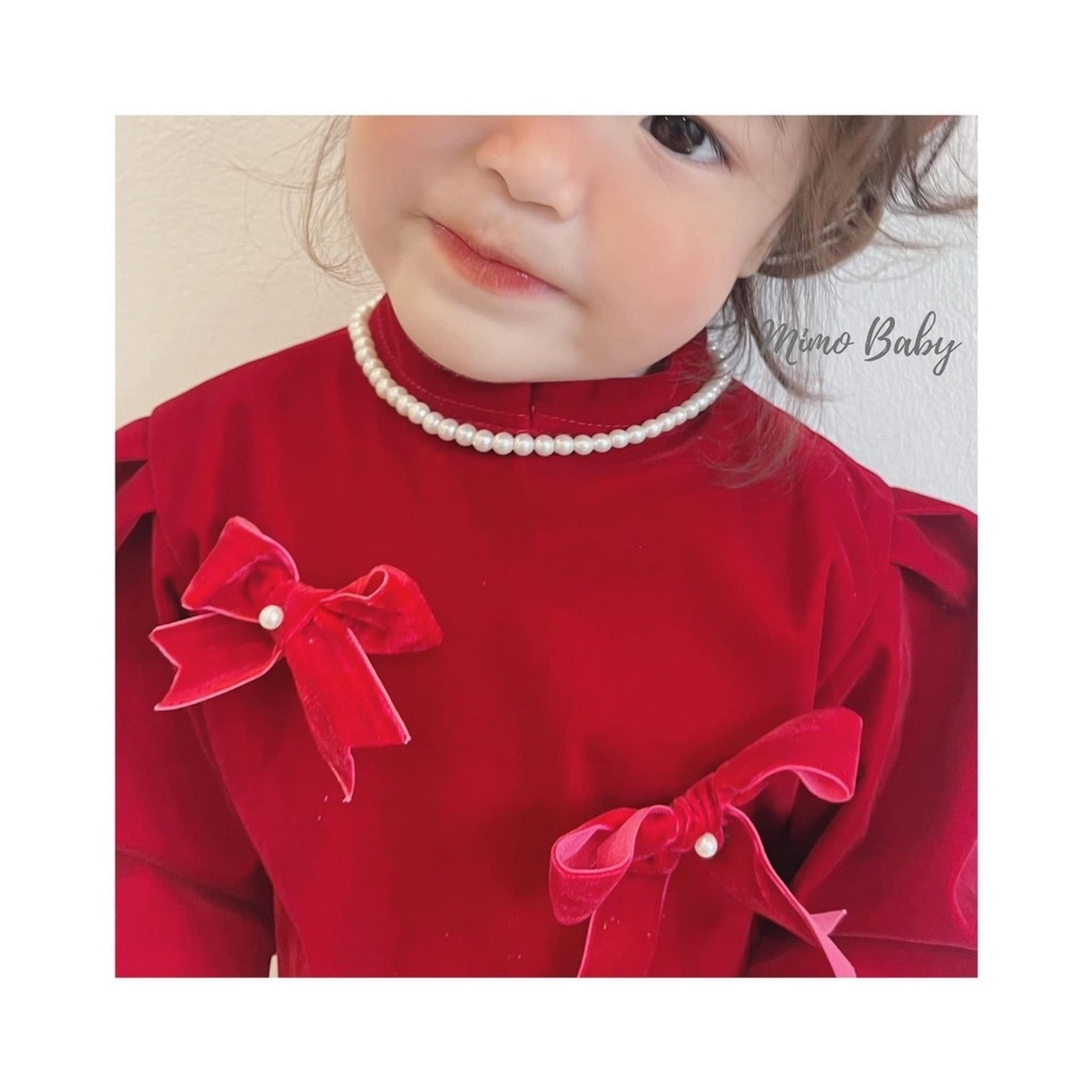 Áo dài nhung đỏ cao cấp hàng thiết kế cho bé gái tặng kèm mấn Mimo Baby AD06