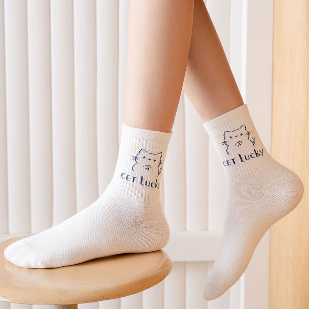 Tất vớ nữ cổ cao chất liệu cotton co giãn bốn chiều, set tất vớ nữ họa tiết xinh - Sope Shop