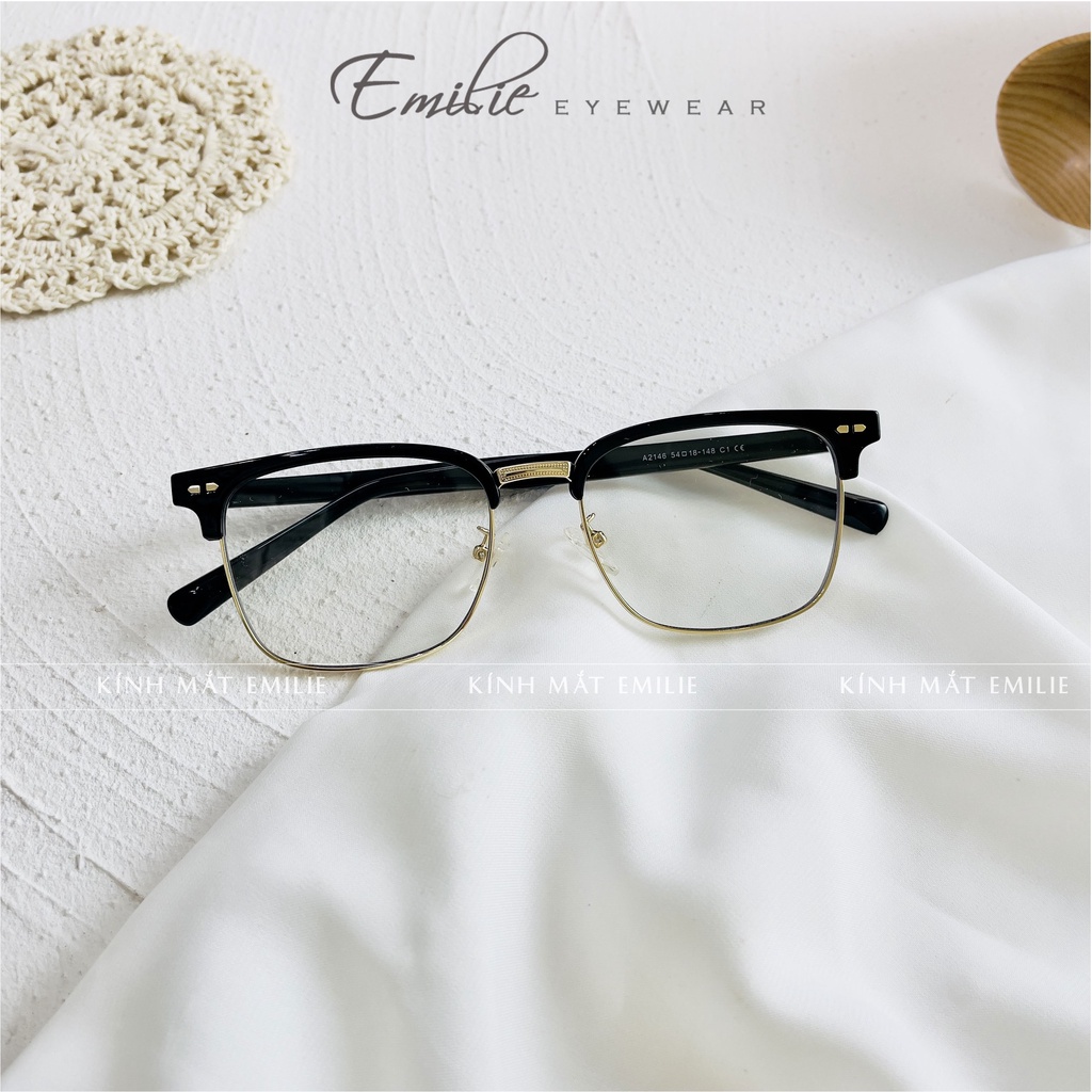 Gọng kính nam nữ Clubmaster mảnh nhẹ Kính mắt Emilie phụ kiện thời trang 2146