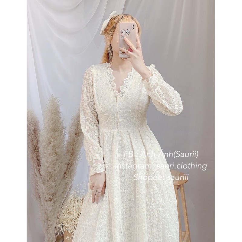 SẴNĐầm maxi tiểu thư ren Mềm mịn công chúa |Đầm xoè ulzzang cổ v vintage dạo phố xinh xắn|Đầm dự tiệc sang chảnh