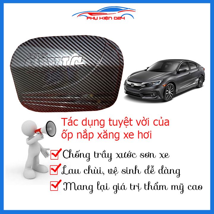 Ốp nắp bình xăng vân cacbon Civic 2022-2023, 2016-2017-2018-2019-2020-2021 bảo vệ chống trầy trang trí ô tô