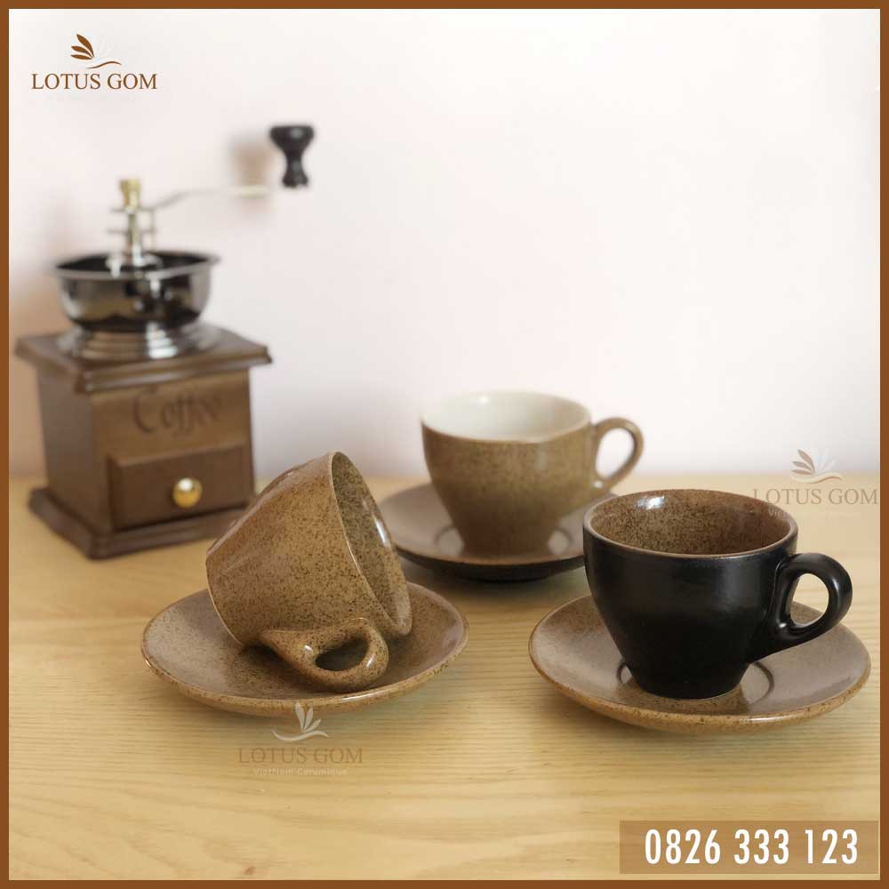 Bộ Tách Cafe Espresso Vintage Men Gốm Thô