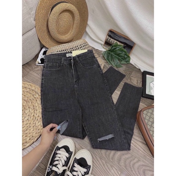 Quần jeans RÁCH GỢN SÓNG lưng siêu cao