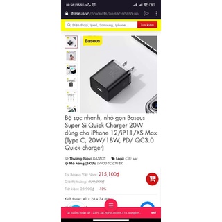 Cốc Sạc Nhanh 20w Baseus type C