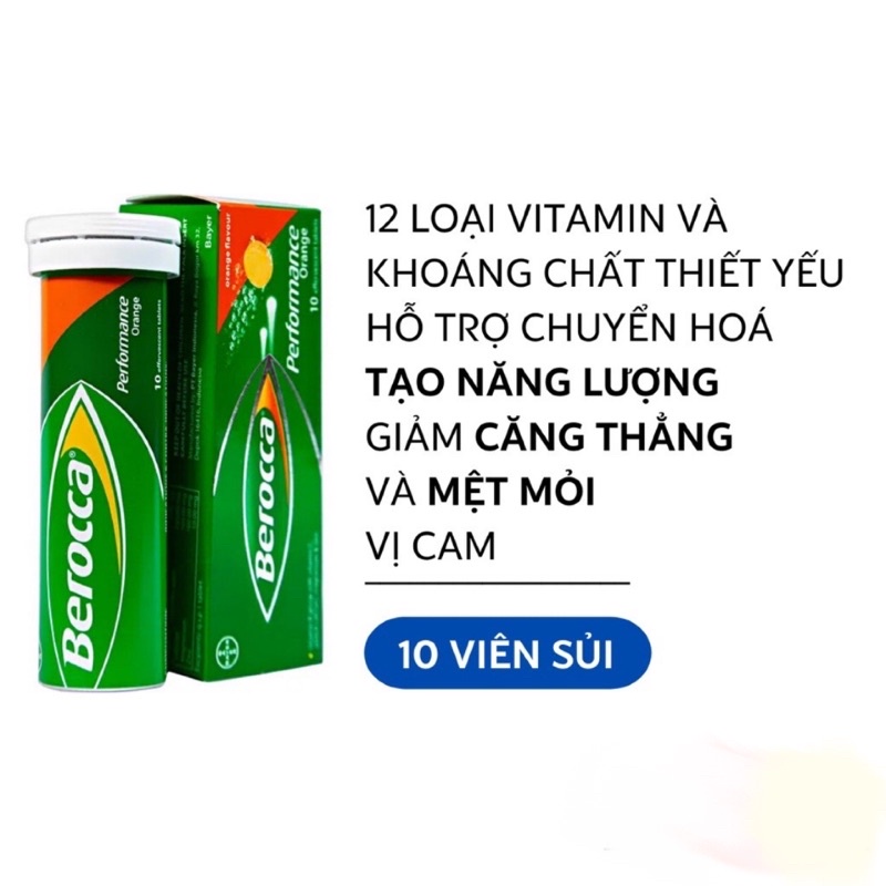 Viên sủi chính hãng Beroca bổ sung vitamin và khoáng chất tăng miễn dịch giảm mệt mỏi căng thẳng tuýp 10 viên
