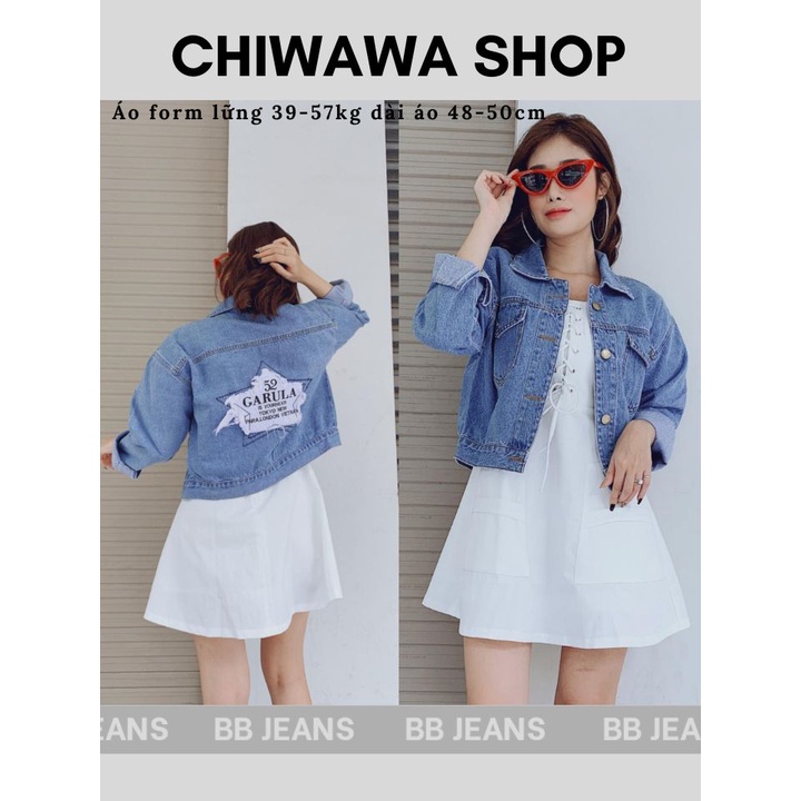Áo khoác jean nữ form lững dưới 58Kg Garula xanh nhạt loại 1 y hình