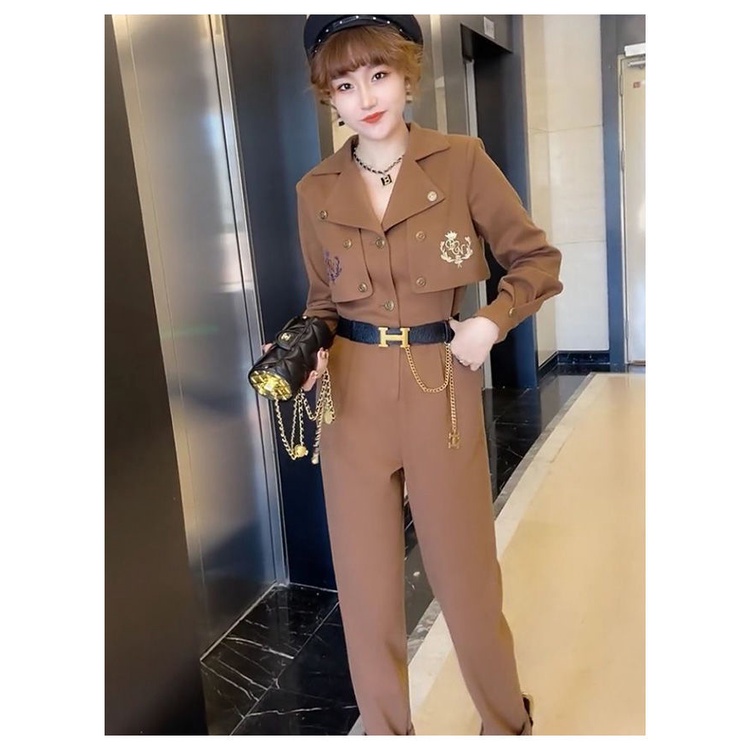 Áo liền quần kiểu vest ống suông phối thắt lưng phong cách Anh Quốc thời trang mùa xuân 2022 cho nữ