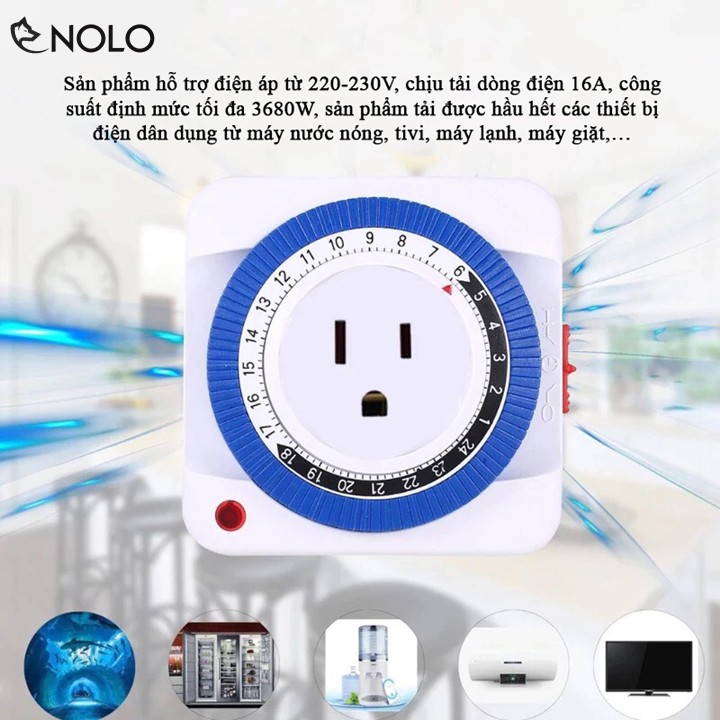 Phích Cắm Hẹn Giờ Timer Aqua Cơ Chu Kỳ 24 Giờ LM16A Hỗ Trợ Điện Áp 220V Chịu Tải Tối Đa 16A