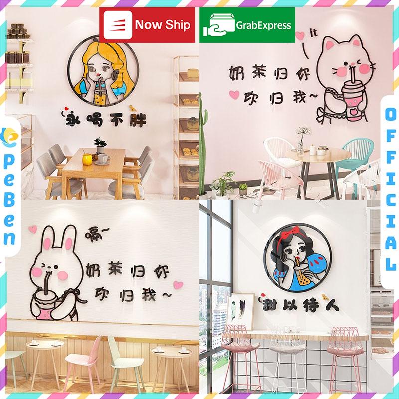 Tranh Mica trang trí Công chúa và Hoàng tử bên ly trà sữa Trang trí quán trà sữa, quán ăn, cửa hàng Nhiều Size - EPeBen