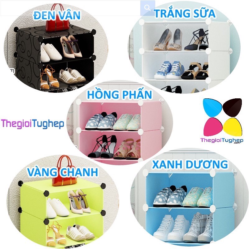Tủ giầy lắp ghép 12 ô 3 cột 4 tầng bằng nhựa lắp ghép màu đen, trắng, hồng, vàng, xanh (không cánh cửa, để được 24 đôi)