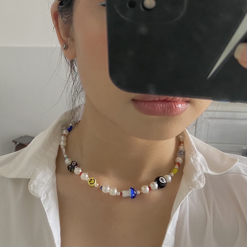 Vòng cổ Bi số 8 hạt nấm lùn may mắn