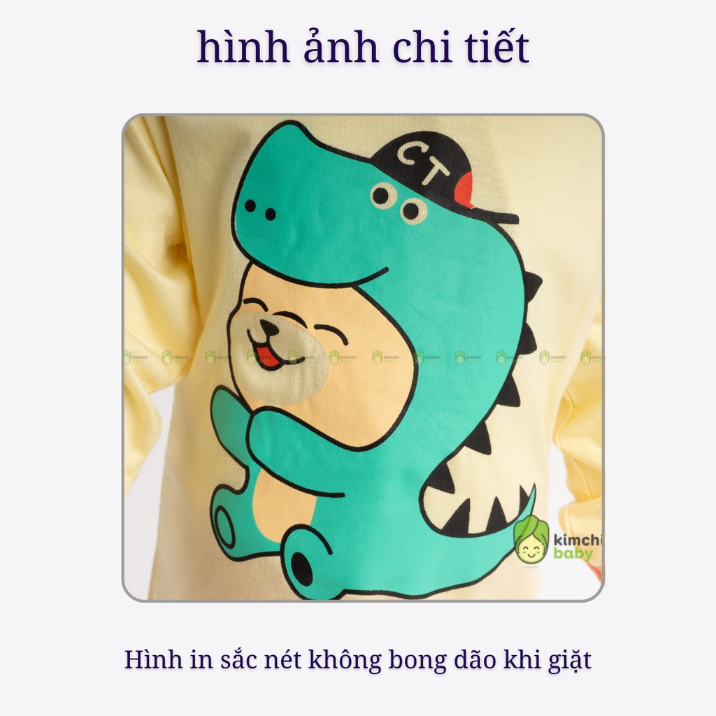 Đồ Bộ Bé Trai, Bé Gái Minky Mom Vải Thun Lạnh Họa Tiết Gấu Khủng Long Phối Viền, Bộ Dài Tay Thu Đông Cho Bé MKMTD2124