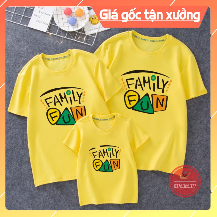 Áo gia đình Family Fun màu vàng đồng phục gia đình 3/4/5 người thun cotton mềm mịn GD297VD