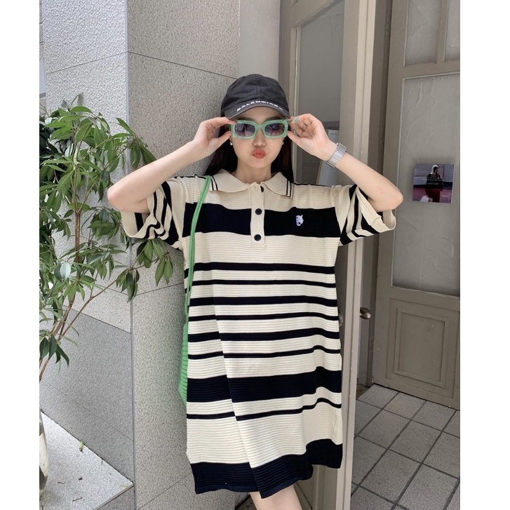 Áo polo Họa Tiết Sọc Phong Cách Hàn Quốc Thời Trang Cho Nữ