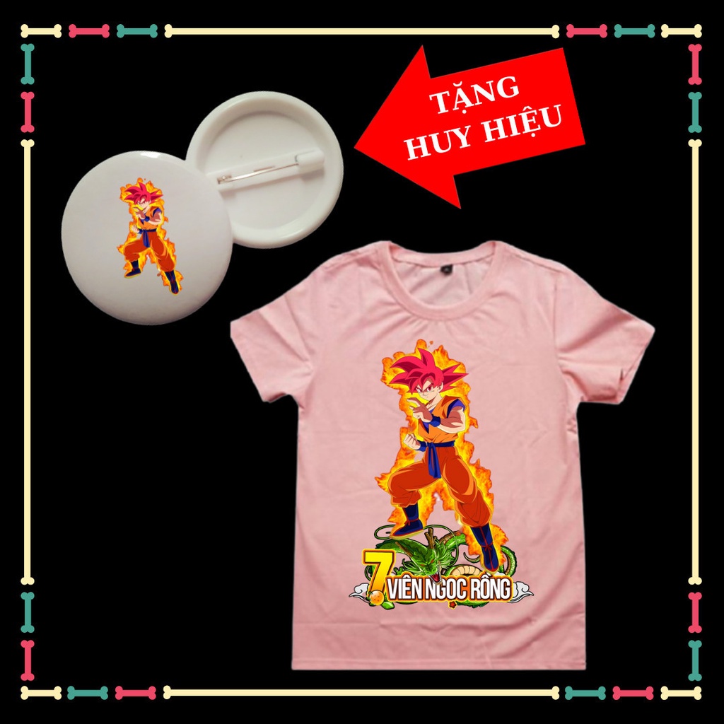 Áo cộc tay trẻ em Goku Dragon Ball 7 viên ngọc rồng, cổ tròn, đủ size áo, kèm Huy hiệu Songoku