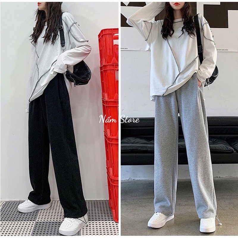Quần Ống Rộng Nam Jogger DORA Nỉ da cá Ulzzang Dây Rút Ở Gấu - Kiểu quần ống rộng cạp cao Unisex - Nấm Store