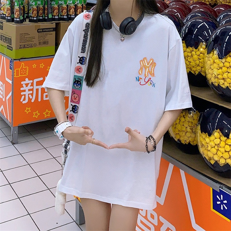 Mlb Áo Thun Tay Ngắn Dáng Rộng In logo graffiti Trước Và Sau Thời Trang Cho Cặp Đôi