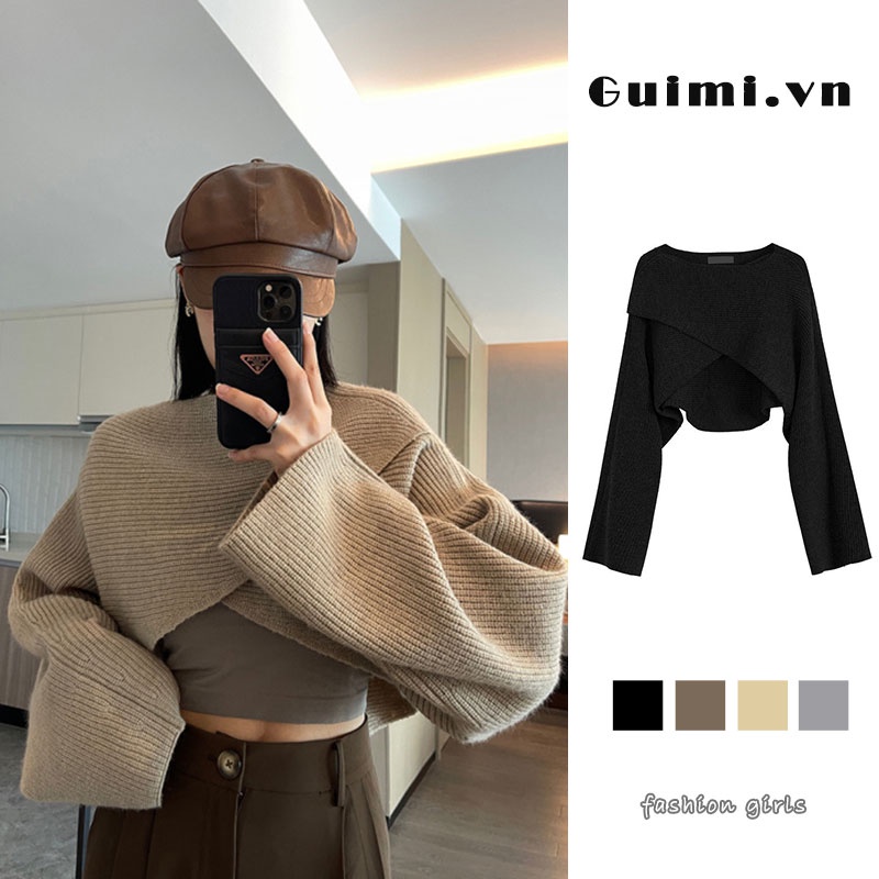 Áo Dệt Kim Tay Dài Dáng Rộng Phong Cách Hàn Quốc Hiện Có 4 Màu