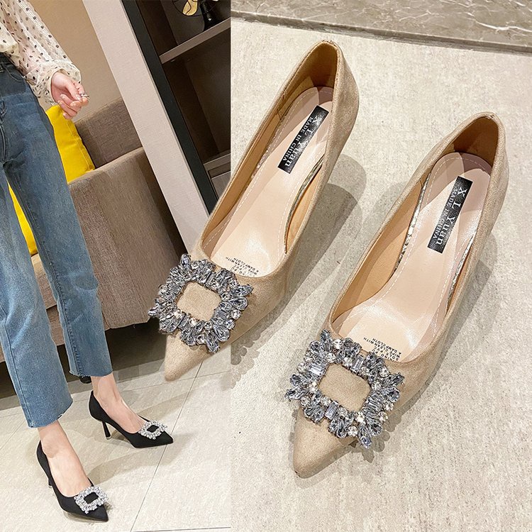 Giày Cao Gót Da Lộn Mũi Nhọn Màu Trơn Đơn Giản Hợp Thời Trang