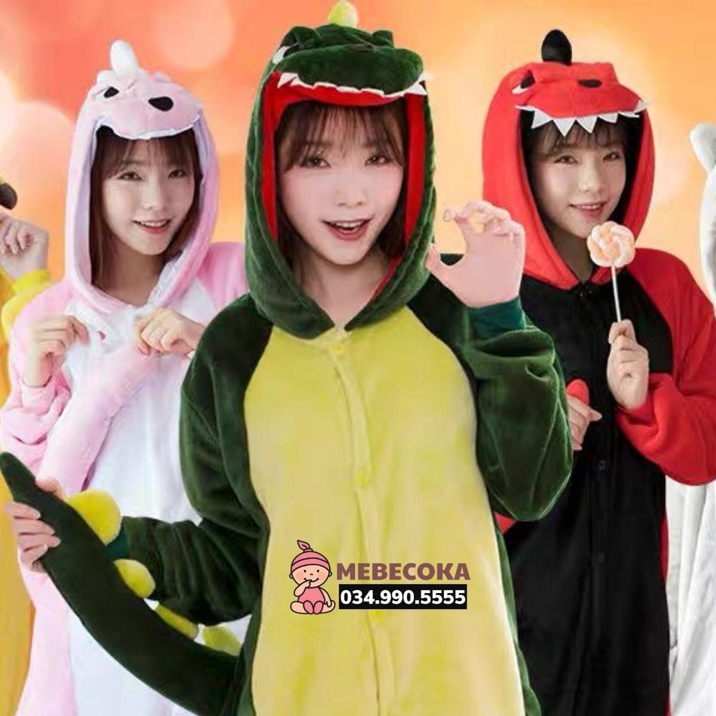 Bộ đồ hình thú Khủng Long Xanh NGƯỜI LỚN ,bộ đồ liền thân nhiều màu cho BA MẸ loại CAO CẤP