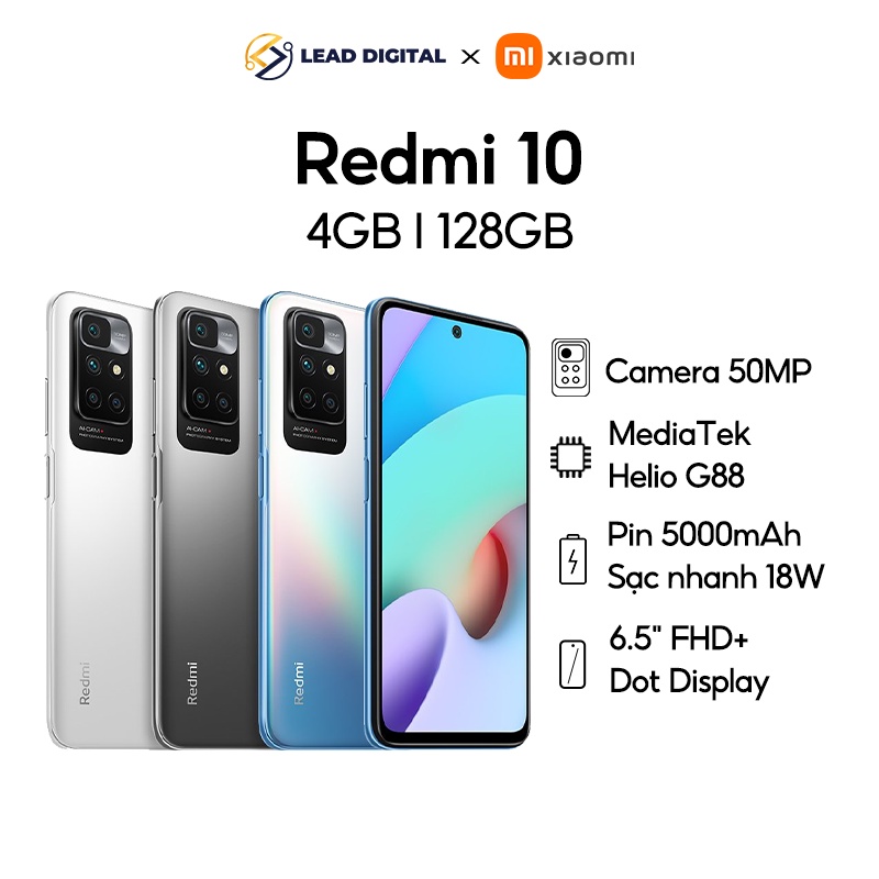 Điện thoại thông minh Xiaomi Redmi 10 4+128GB - Bốn camera AI 50MP | Màn hình 90Hz FHD+ | Hàng chính hãng